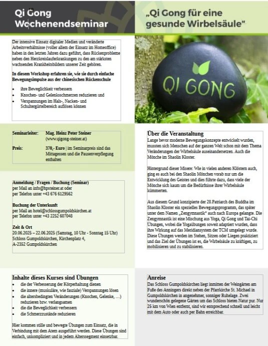 Heinz Peter Steiner Qi Gong im Schlosshotel